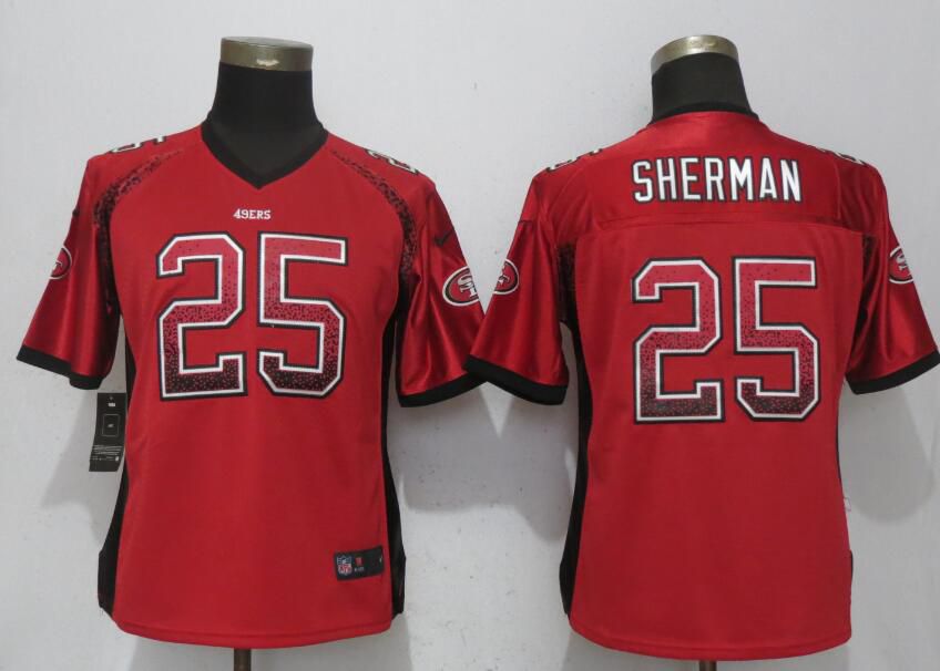 Women San Francisco 49ers #25 Sherman Drift Fashion Red Elite New Nike NFL Jerseys->women nfl jersey->Women Jersey